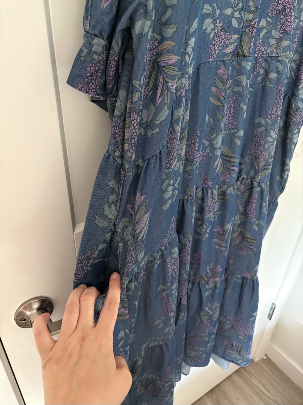 Natural Life Rebecca Tiered Midi Shirt Dress Blue Floral Lyocell Blend - XXL - Picture 5 of 12